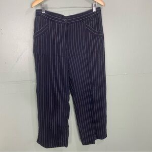 Eileen Fisher Striped Pants Navy Blue White‎ FLAWED Sz M